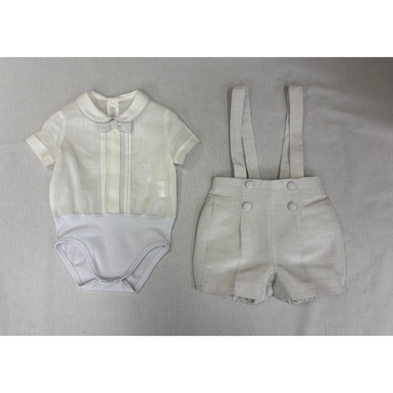 2PC LIGHT GREY SHORTS & ONZIE SHIRT RIBBED EFFECT / A3410/BE/BRBY/1027