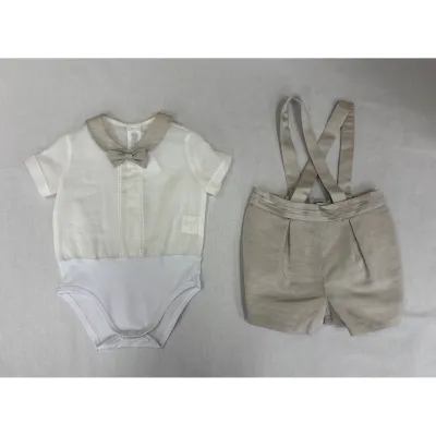 2PC TAUPE SHORT SET CREAM ONZIE SHIRT / G3438/BE/BR/BY/935