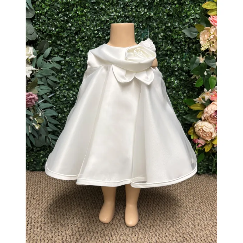 WHITE SATIN & ORGANZA DRESS FLOWER APPLIQUE / L3453-90