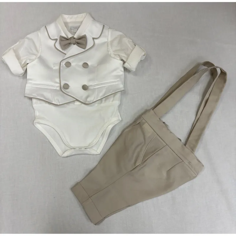 4PC WHITE/BEIGE SATIN VEST SET BEIGE PANT BOW TIE TRIM / G3441/BE/BY-935 4PC WHITE/BEIGE SATIN VEST SET BEIGE PANT BOW TIE TRIM / G3441/BE/BY-935