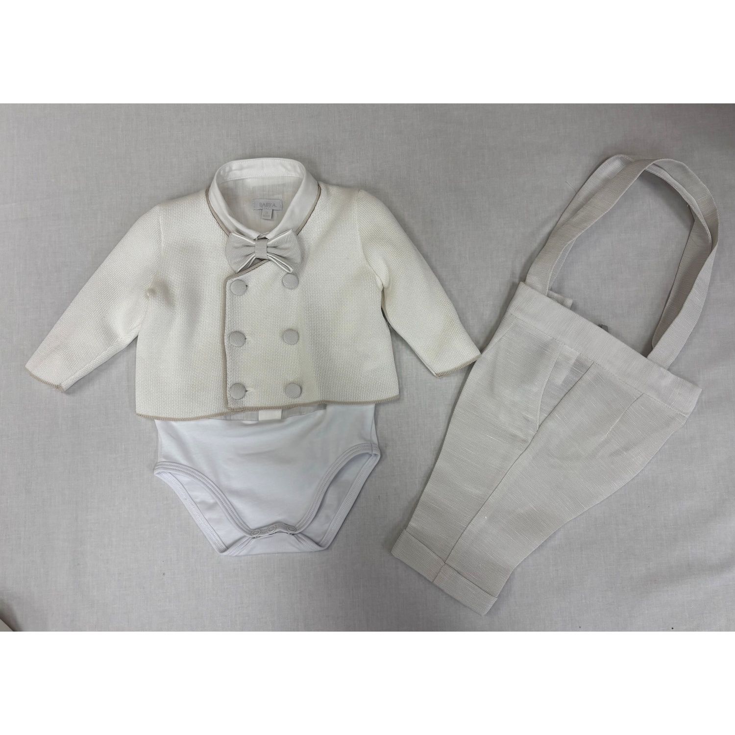 4PC LIGHT GREY KNIT CARDIGAN ONZIE TOP PANT & BOWTIE / G3442/BE/BY-1024