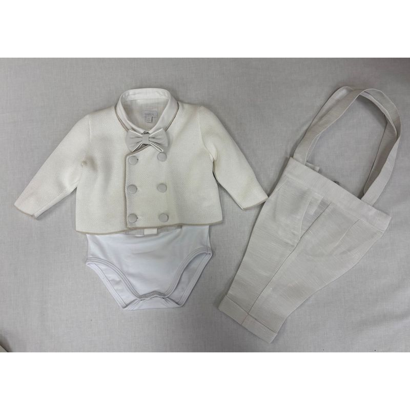 4PC LIGHT GREY KNIT CARDIGAN ONZIE TOP PANT & BOWTIE / G3442/BE/BY-1024