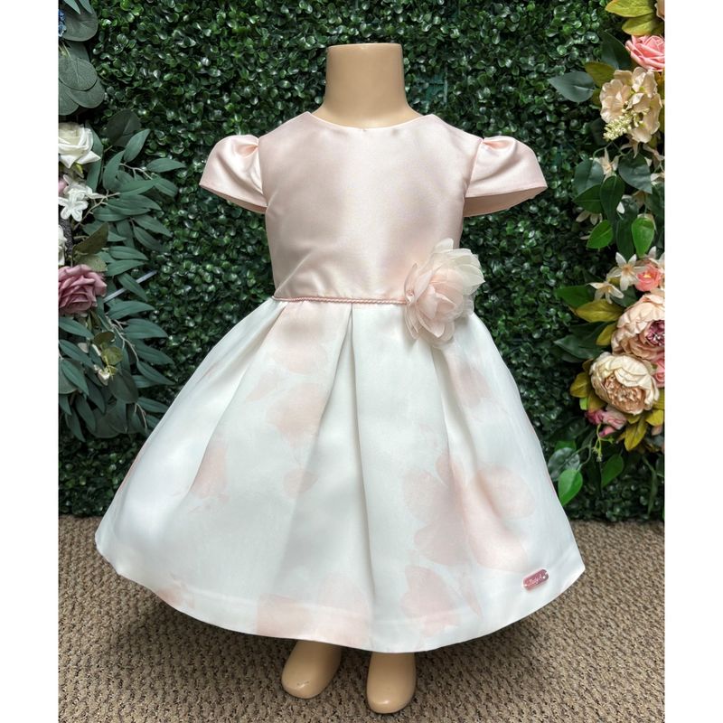 ROSE & WHITE DRESS FLOWER APPLIQUE PLEATS & PRINTED SKIRT S/SL / L3455-620 ROSE & WHITE DRESS FLOWER APPLIQUE PLEATS & PRINTED SKIRT S/SL / L3455-620