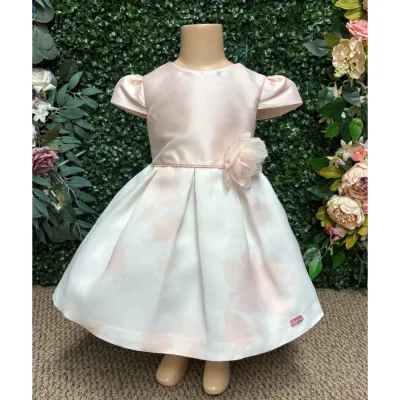 ROSE & WHITE DRESS FLOWER APPLIQUE PLEATS & PRINTED SKIRT S/SL / L3455-620 ROSE & WHITE DRESS FLOWER APPLIQUE PLEATS & PRINTED SKIRT S/SL / L3455-620
