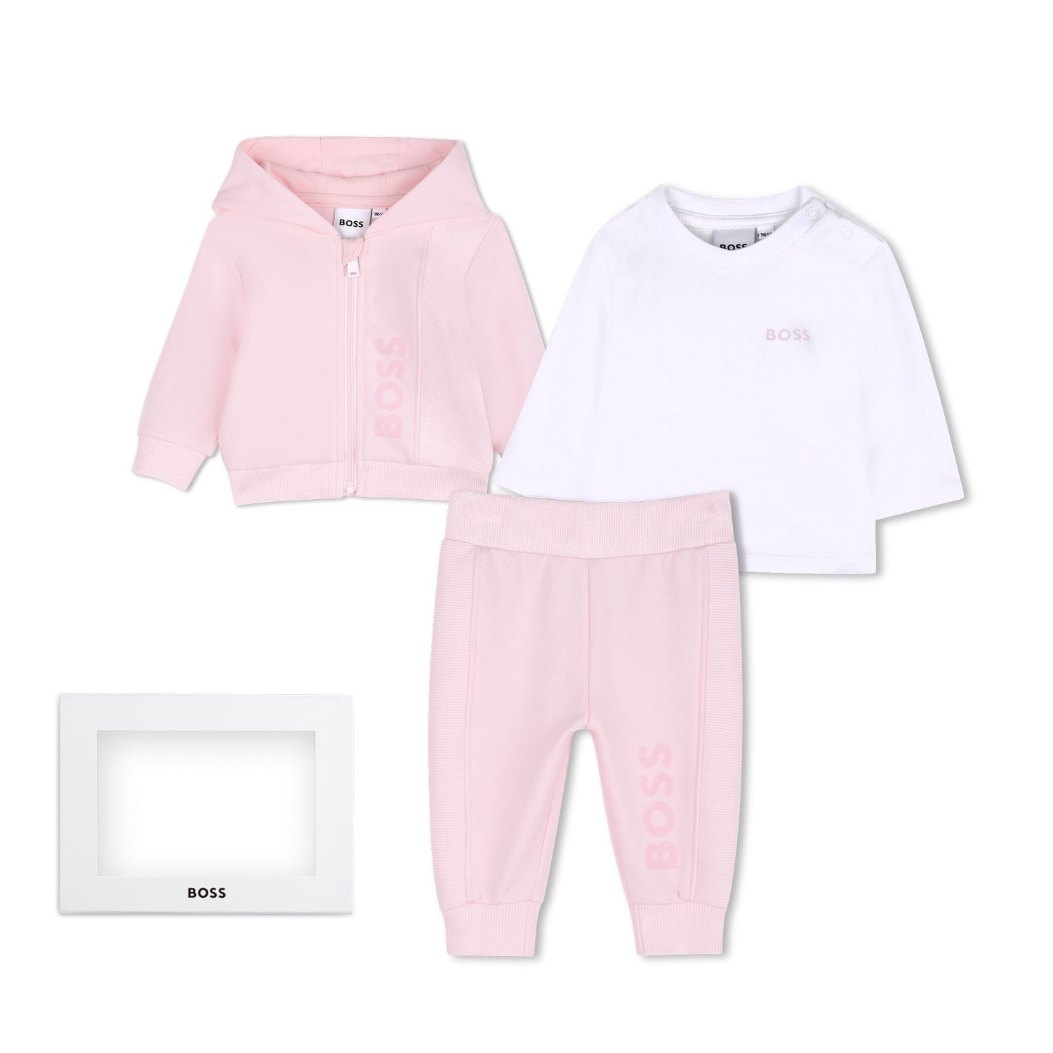 3PC PINK TRACKSUIT & WHITE TSHIRT HOODED BOSS LOGO / J53332-46L