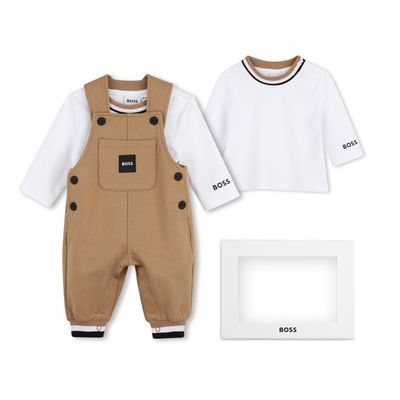 2PC BROWN OVERALL & CREAM TSHIRT BOSS LOGO / J53301-269