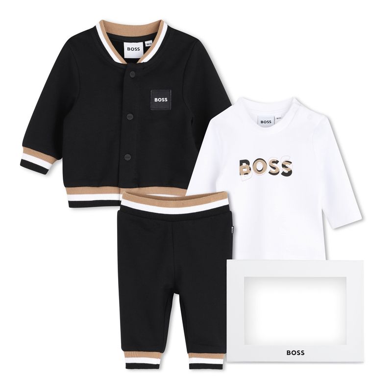 BLACK 3PC TRACKSUIT CREAM TSHIRT MCL RIBBED BANDING / J53305-09B