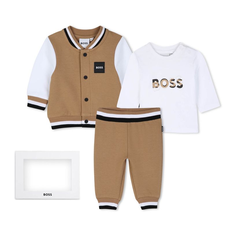 BROWN 3PC TRACKSUIT OFF WHITE SLEEVES & TSHIRT MCL RIBBED BAND / J53305-269