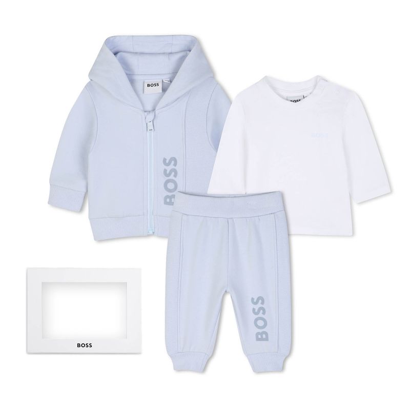 PALE BLUE 3PC TRACKSUIT WHITE TSHIRT HOODED BOSS LOGO / J53304-771