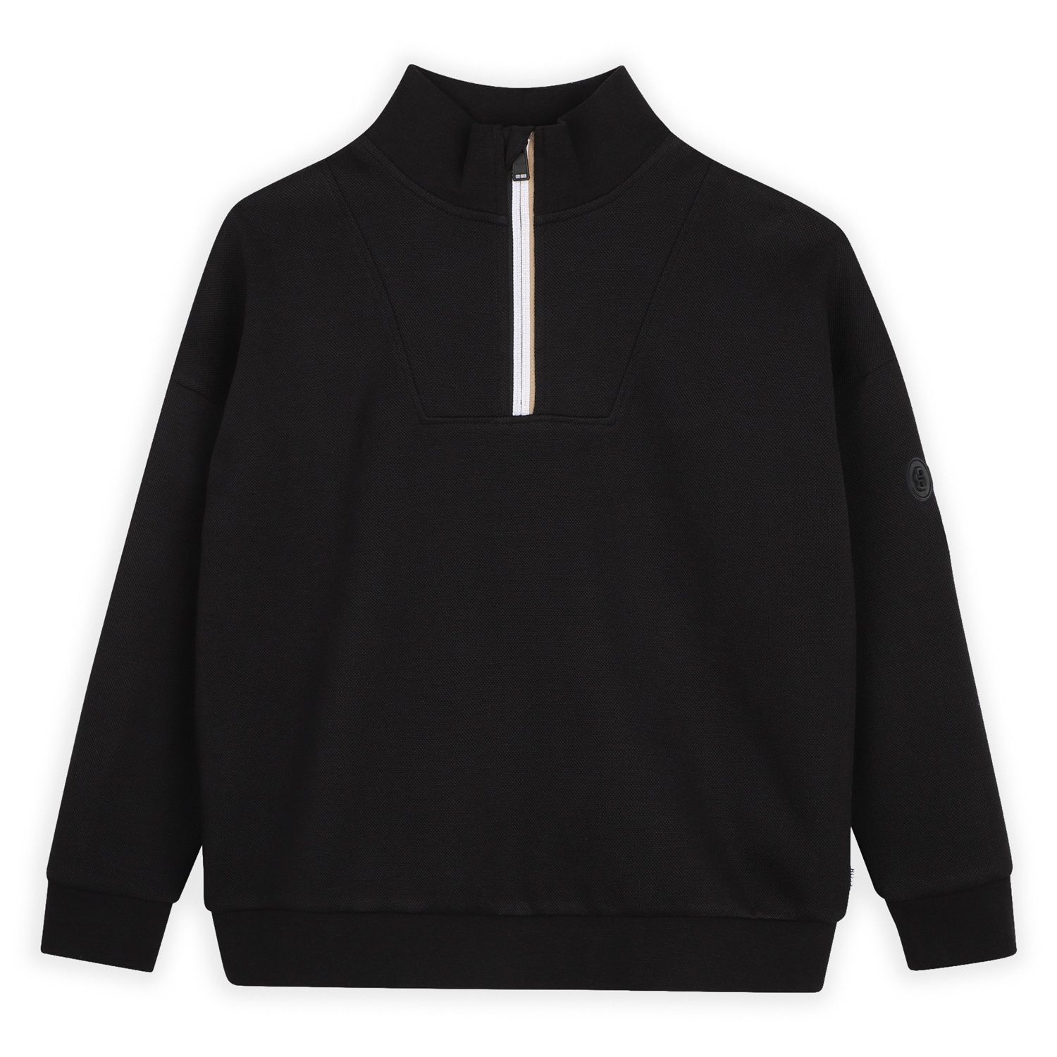 BLACK ZIP KNIT PIQUE SWEATSHIRT RIBBED MOCKNECK / J53403-09B