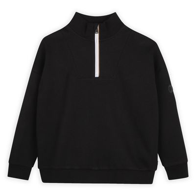 BLACK ZIP KNIT PIQUE SWEATSHIRT RIBBED MOCKNECK / J53403-09B