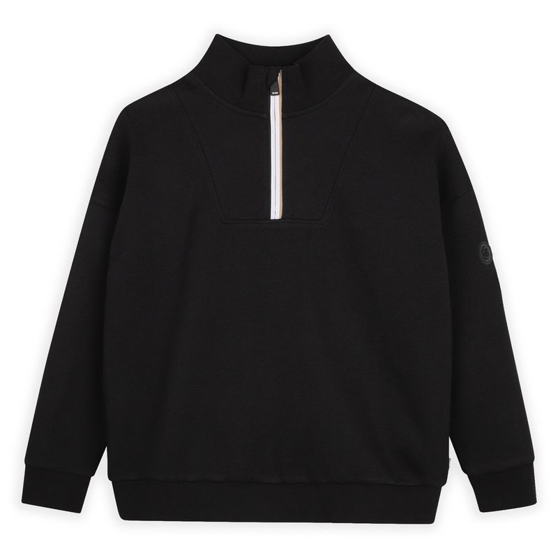 BLACK ZIP KNIT PIQUE SWEATSHIRT RIBBED MOCKNECK / J53403-09B