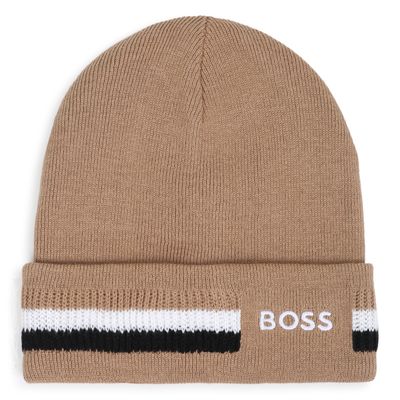 BROWN KNIT PULLON HAT EMBROIDERED LOGO DOUBLE LAYER / J53586-269