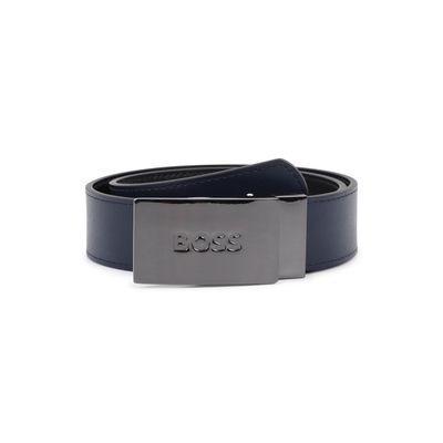 BLACK & NAVY REVERSIBLE BELT SILVER BOSS SOLID BUCKLE / J53151-09B