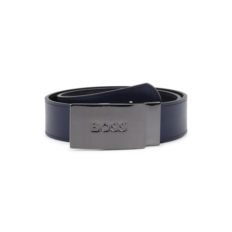 BLACK & NAVY REVERSIBLE BELT SILVER BOSS SOLID BUCKLE / J53151-09B