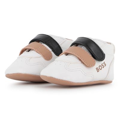WHITE BABY SHOE BROWN & BLACK STRAP FIRST SHOES / J53553-10P