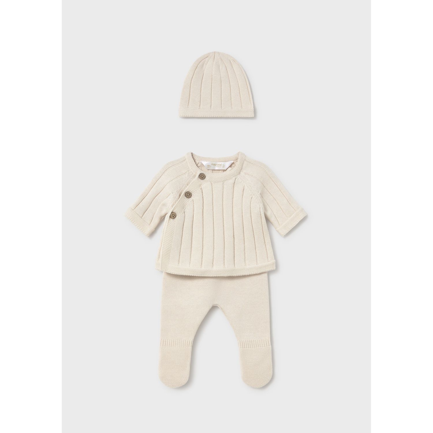 3PC BEIGE KNIT SET HAT &PANT&TOP RIBBED EFFECT 6-9M NO FEET / 2511-020