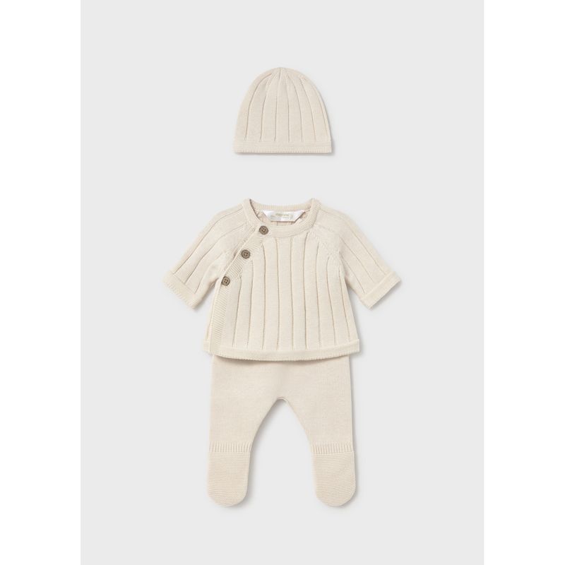 3PC BEIGE KNIT SET HAT &PANT&TOP RIBBED EFFECT 6-9M NO FEET / 2511-020