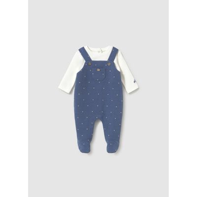 BLUEBERRY & CREAM KNIT ROMPER DOT PRINT / 2658-090