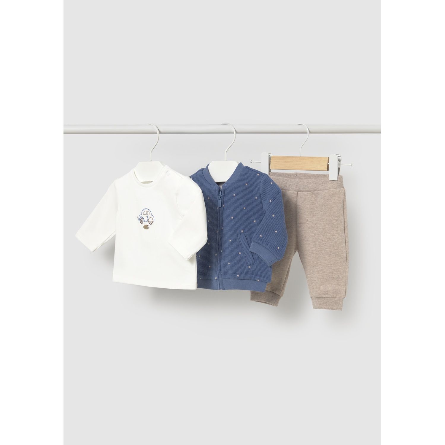 3PC BLUEBERRY KNIT CARDIGAN CREAM TSHIRT TAN PANT TRACKSUIT / 2667-041