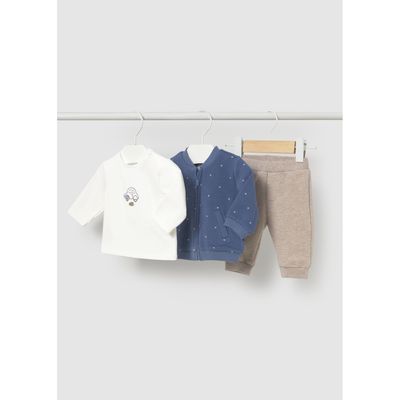 3PC BLUEBERRY KNIT CARDIGAN CREAM TSHIRT TAN PANT TRACKSUIT / 2667-041