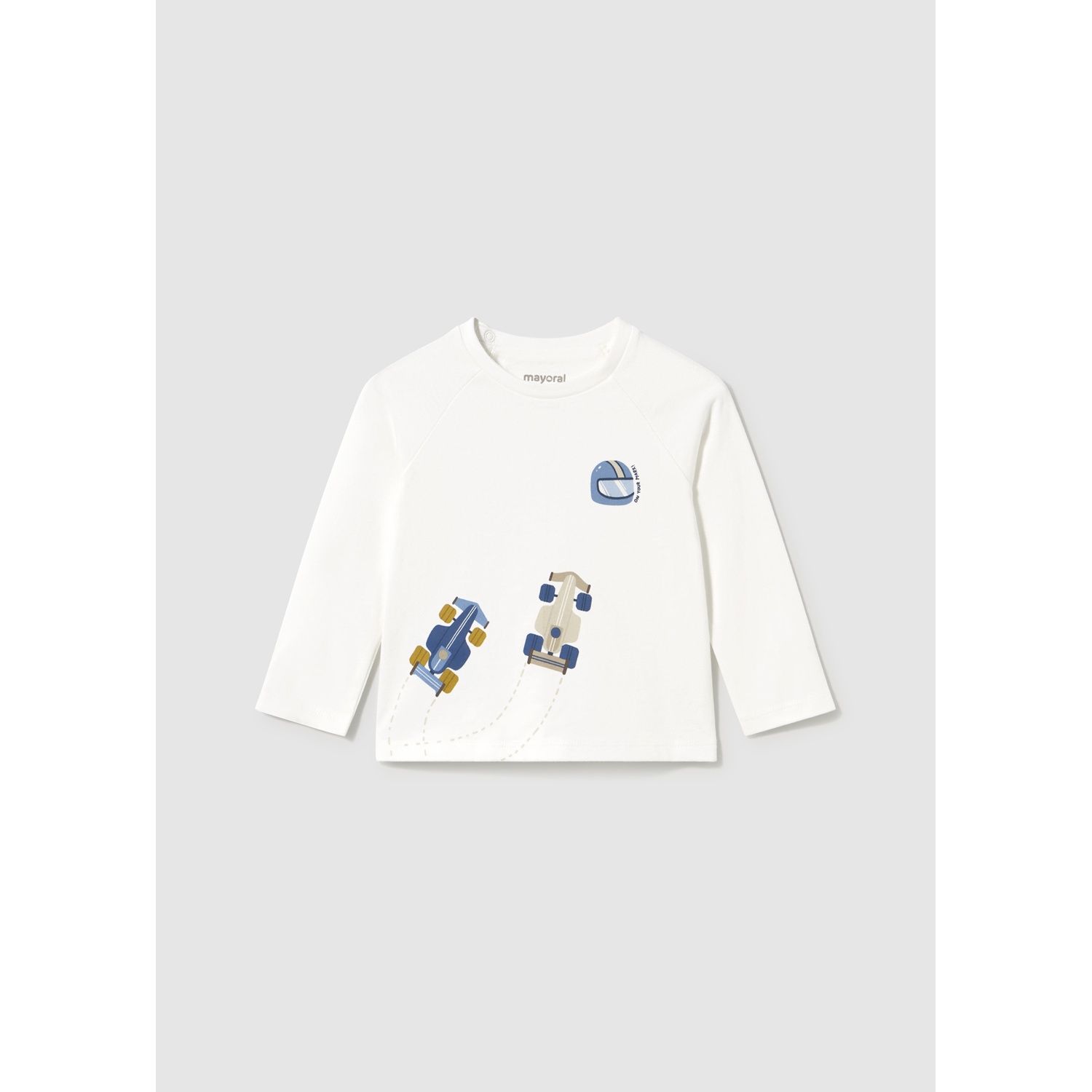 CREAM TSHIRT BLUE RACECARS PRINT LONG SLEEVE / 2007-078 CREAM TSHIRT BLUE RACECARS PRINT LONG SLEEVE / 2007-078