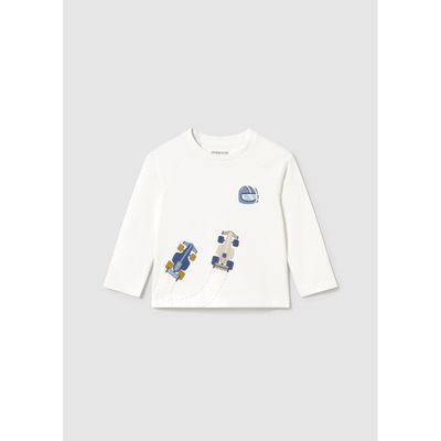 CREAM TSHIRT BLUE RACECARS PRINT LONG SLEEVE / 2007-078