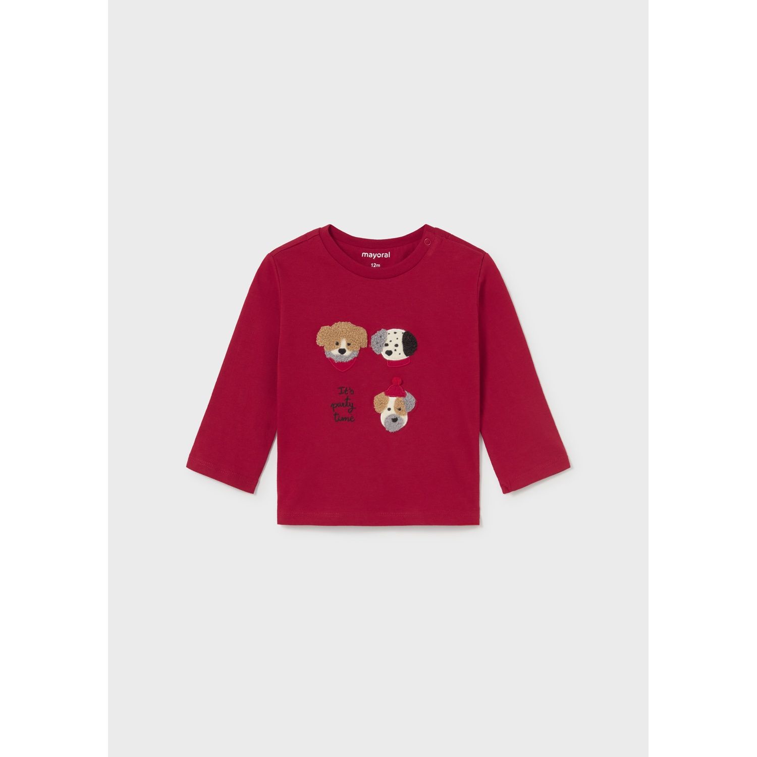 RED TSHIRT PUPPY FACE APPLIQUE LONG SLEEVE / 2018-050