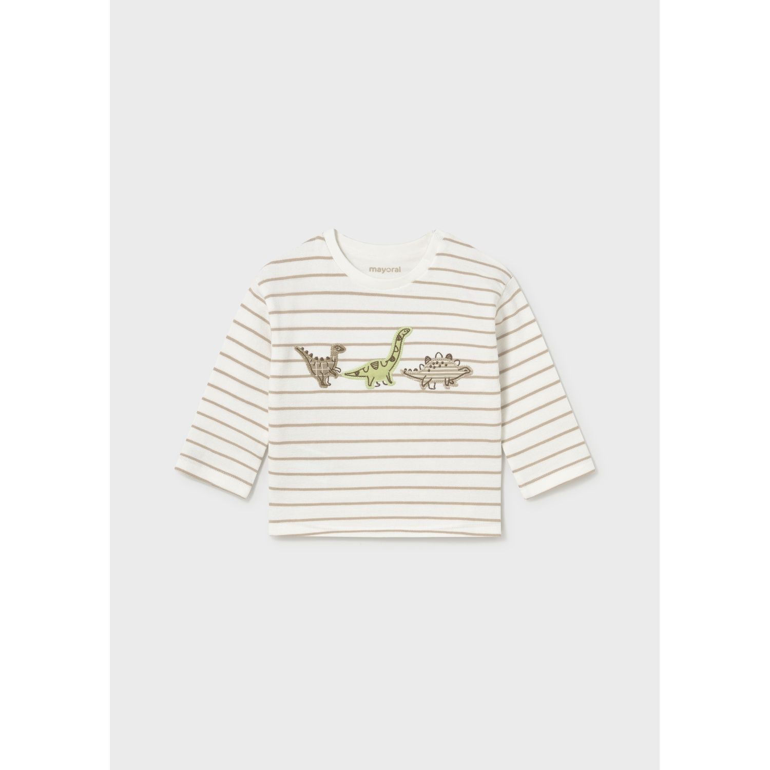 CREAM & BROWN STRIPED TSHIRT DINASOUR APPLIQUE LONG SLEEVE / 2005-070