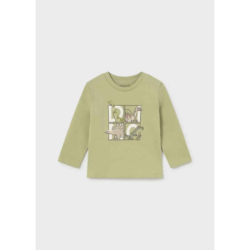 GREEN TSHIRT DINOSAUR PRINT LONG SLEEVE / 2006-074