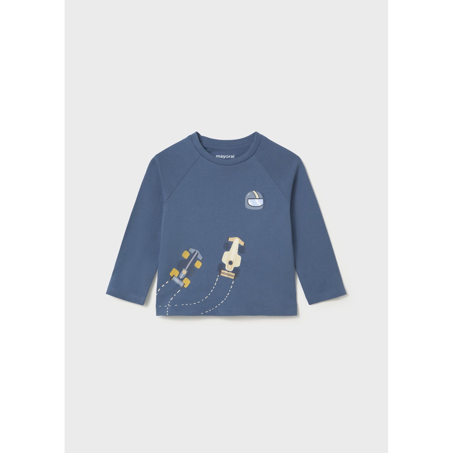 INDIGO BLUE TSHIRT RACECAR PRINT LONG SLEEVE / 2007-079