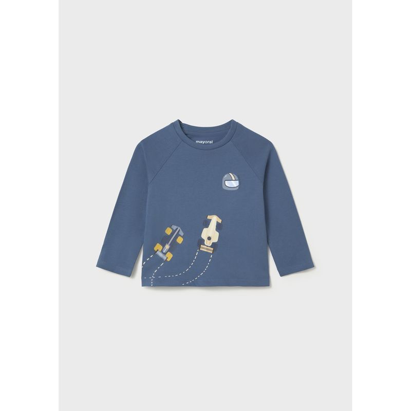 INDIGO BLUE TSHIRT RACECAR PRINT LONG SLEEVE / 2007-079