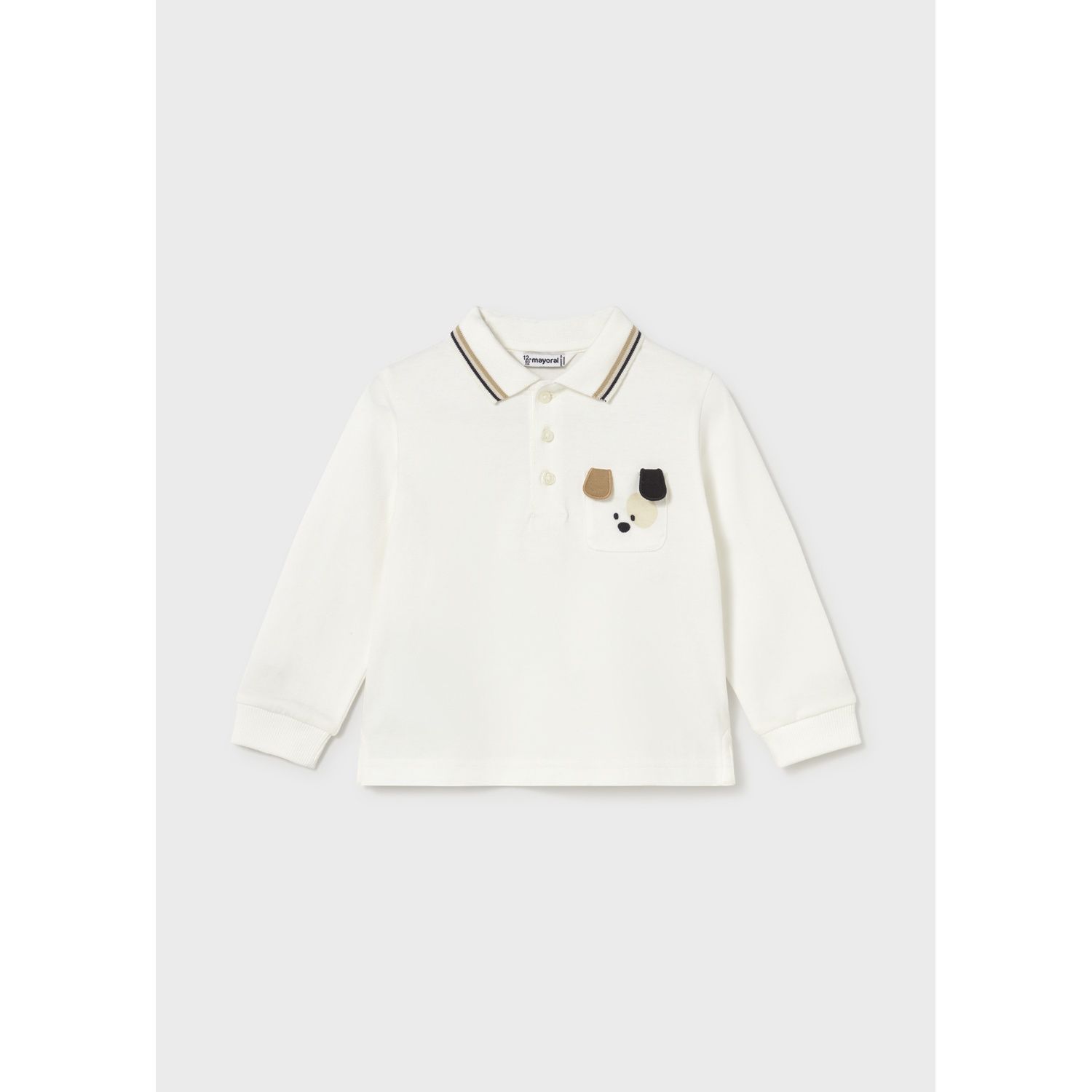 CREAM POLO TOP PUPPY POCKET PRINT MCL TRIM / 2105-038