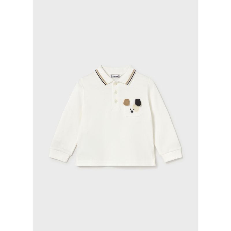 CREAM POLO TOP PUPPY POCKET PRINT MCL TRIM / 2105-038