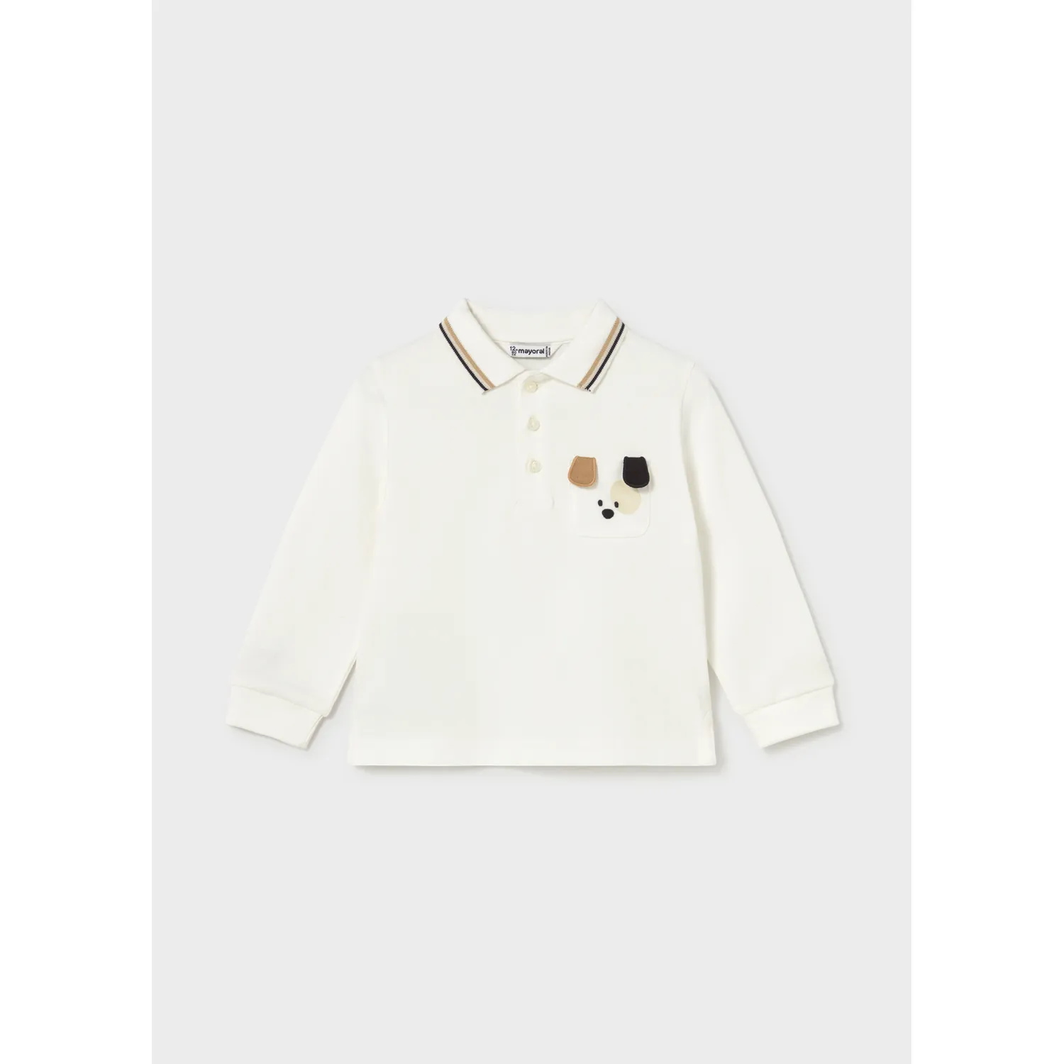 CREAM POLO TOP PUPPY POCKET PRINT MCL TRIM / 2105-038