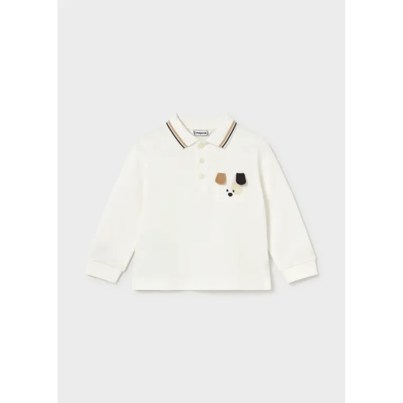 CREAM POLO TOP PUPPY POCKET PRINT MCL TRIM / 2105-038