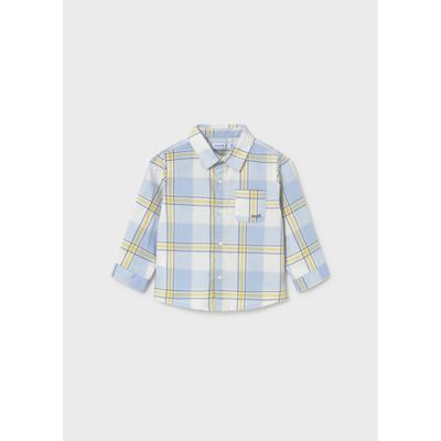 BLUE YELLOW PLAID SHIRT WITH POCKET LONG SLEEVE / 2112-069