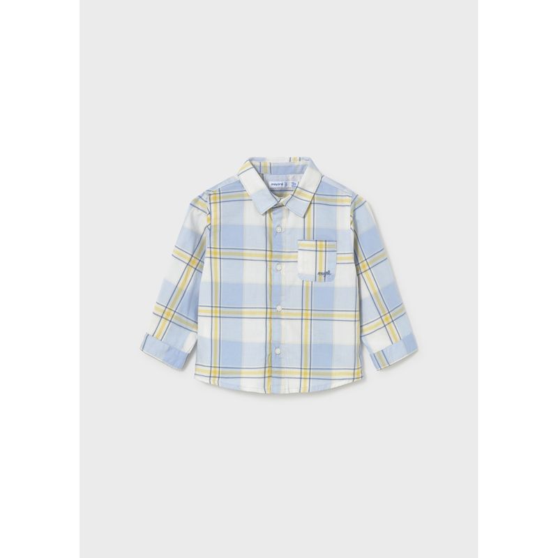 BLUE YELLOW PLAID SHIRT WITH POCKET LONG SLEEVE / 2112-069