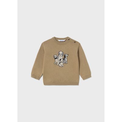 BROWN KNIT SWEATER PUPPU PRINT LONG SLEEVE / 2372-078
