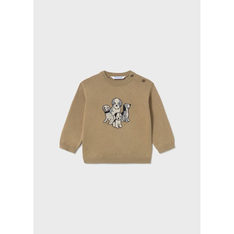 BROWN KNIT SWEATER PUPPU PRINT LONG SLEEVE / 2372-078