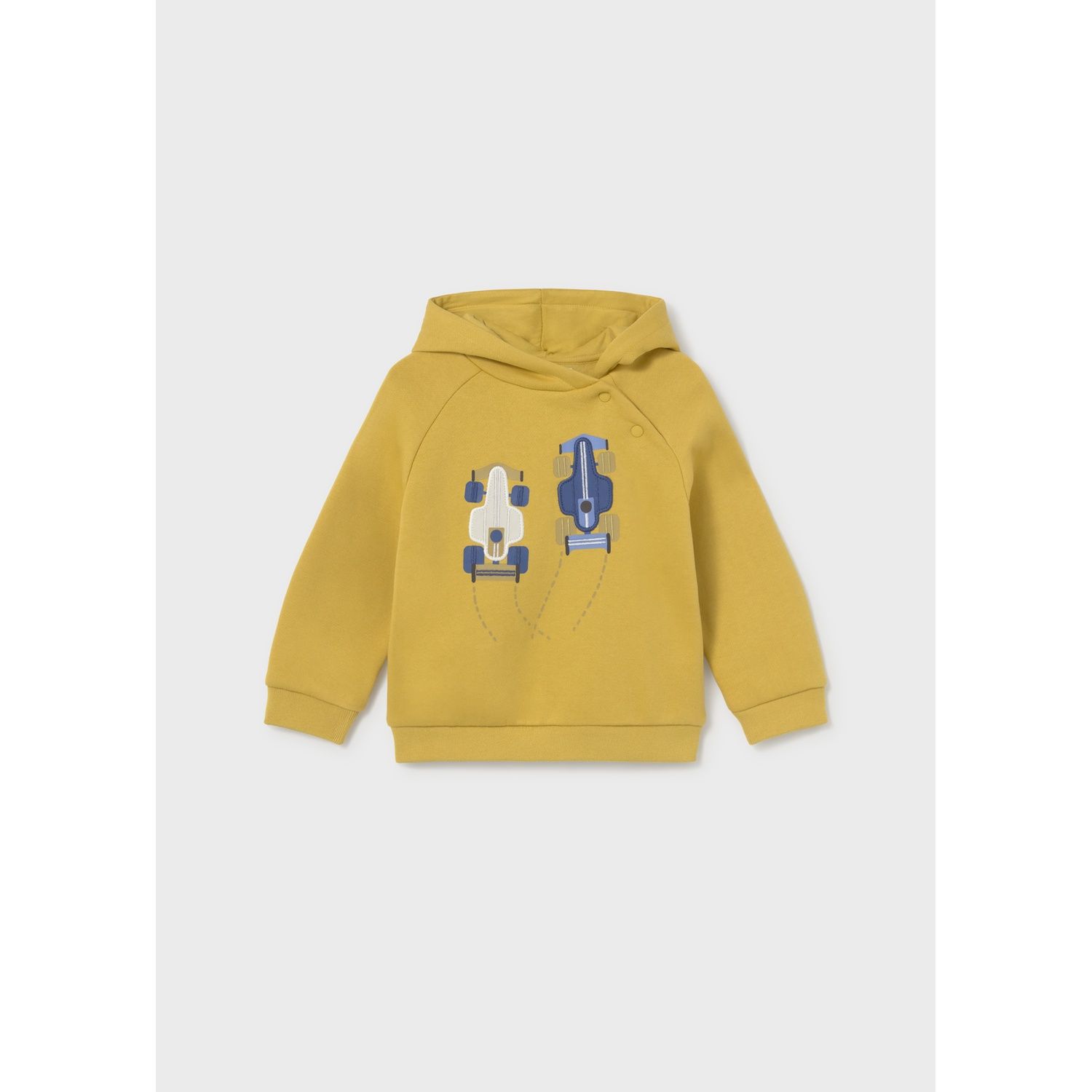 YELLOW HOODED SWEATTOP BLUE RACECAR APPLIQUE LONG SLEEVE / 2417-010