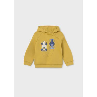 YELLOW HOODED SWEATTOP BLUE RACECAR APPLIQUE LONG SLEEVE / 2417-010