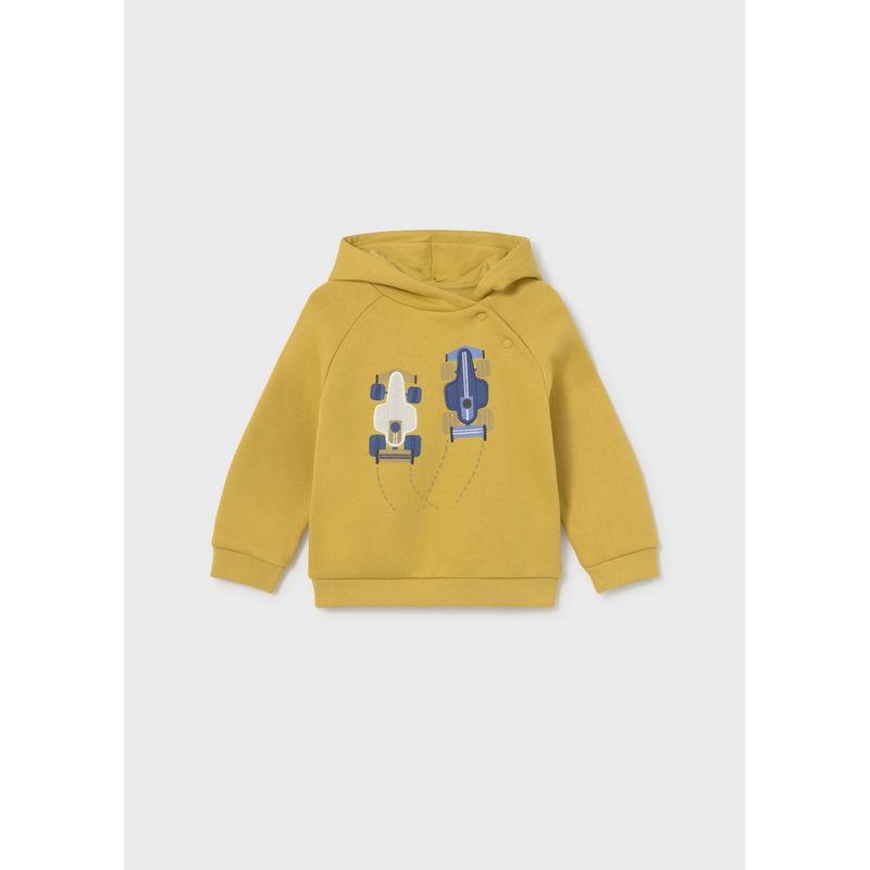 YELLOW HOODED SWEATTOP BLUE RACECAR APPLIQUE LONG SLEEVE / 2417-010