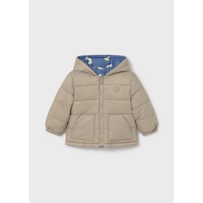 BEIGE & BLUE PRINT HOODED COAT REVERSIBLE / 2421-021