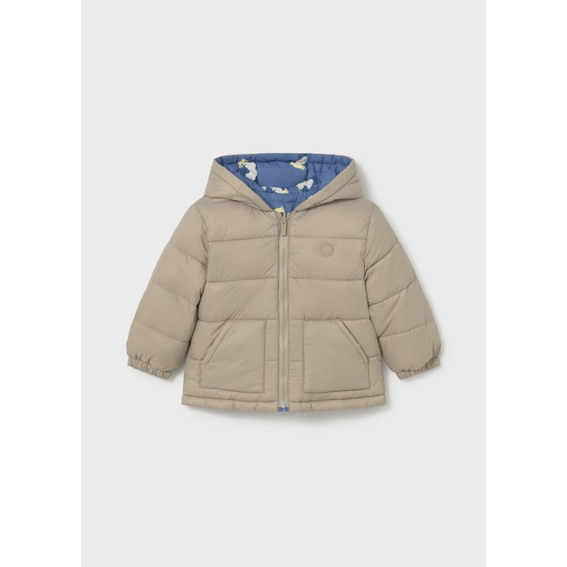 BEIGE & BLUE PRINT HOODED COAT REVERSIBLE / 2421-021