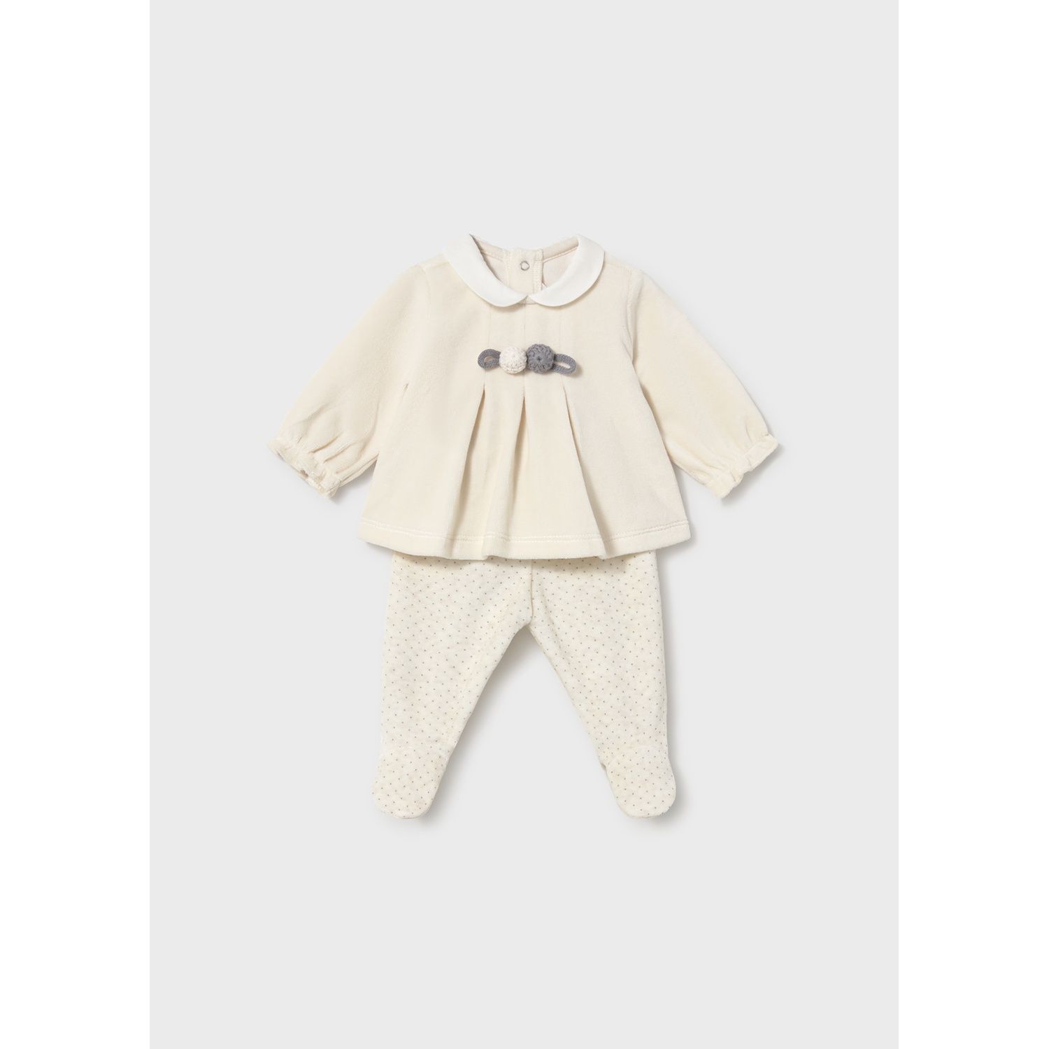 CREAM VELOUR LEG WARMER SET WHITE COLLAR DOT PRINT 9-18M NO FEET / 2512-019 CREAM VELOUR LEG WARMER SET WHITE COLLAR DOT PRINT 9-18M NO FEET / 2512-019