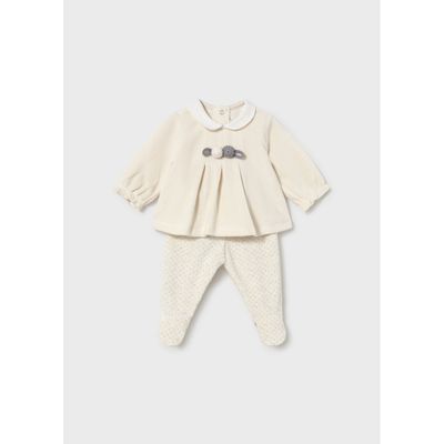 CREAM VELOUR LEG WARMER SET WHITE COLLAR DOT PRINT 9-18M NO FEET / 2512-019