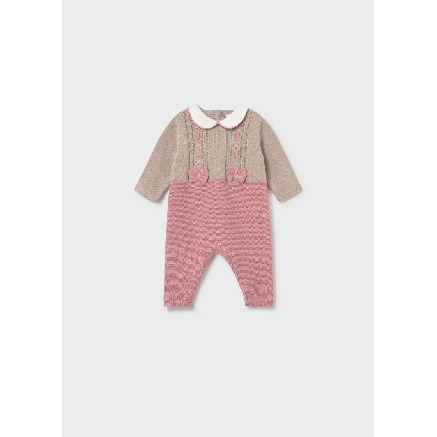 TAUPE & PINK KNIT ROMPER WHITE COLLAR / 2605-034
