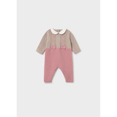 TAUPE & PINK KNIT ROMPER WHITE COLLAR / 2605-034