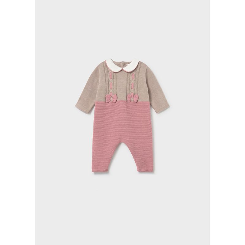 TAUPE & PINK KNIT ROMPER WHITE COLLAR / 2605-034